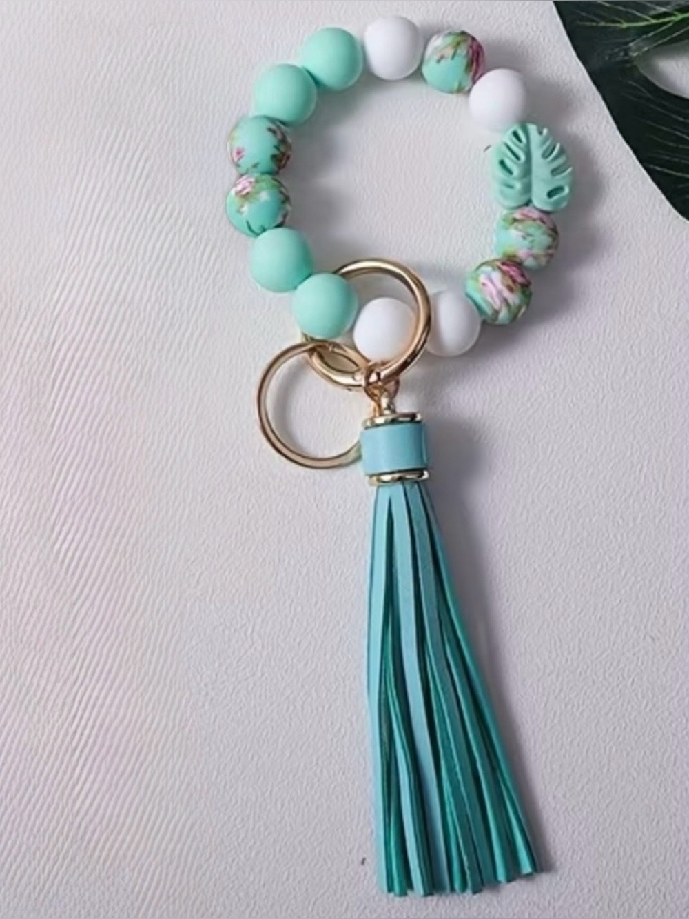 Turquoise Boho Beaded Wristlet Keychain